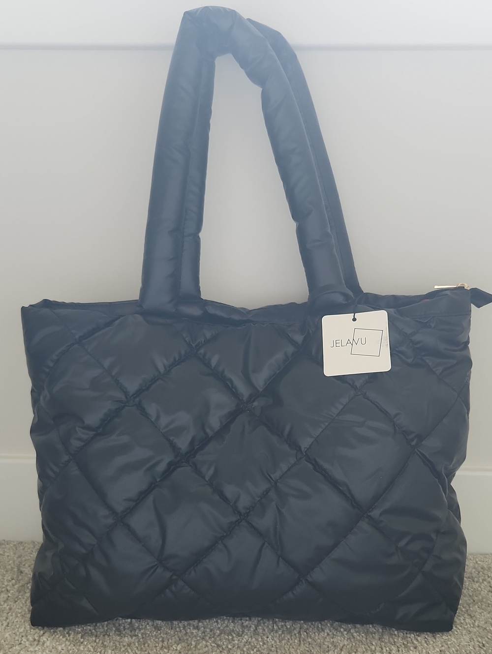 Jelavu Black Quilted Puffy Tote
